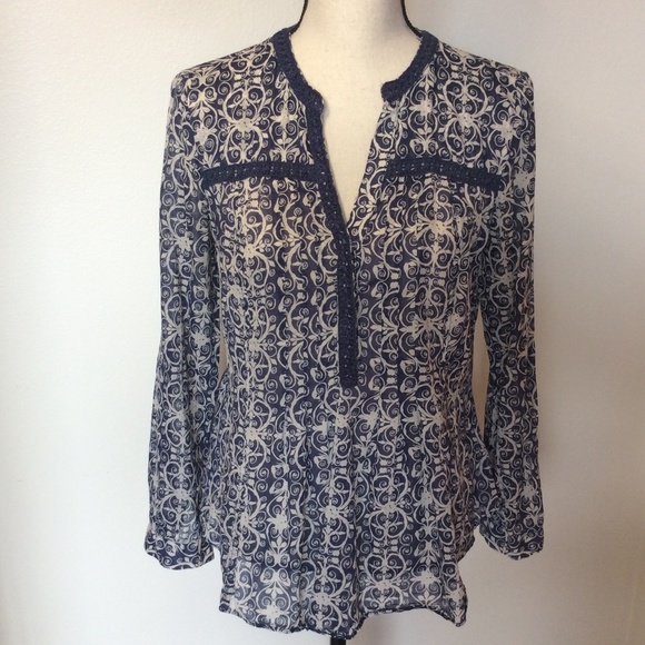 Anthropologie Tops - Anthropologie Maeve Navy Print Gathered Top Sz-6